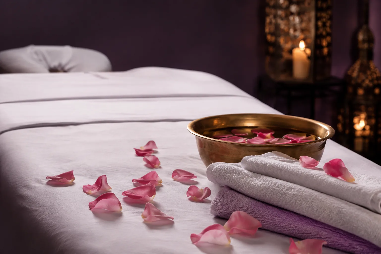 Seans öncesi hazırlanmış masaj masası — Lila Spa, Fatih misafirlerine hizmet veren salon