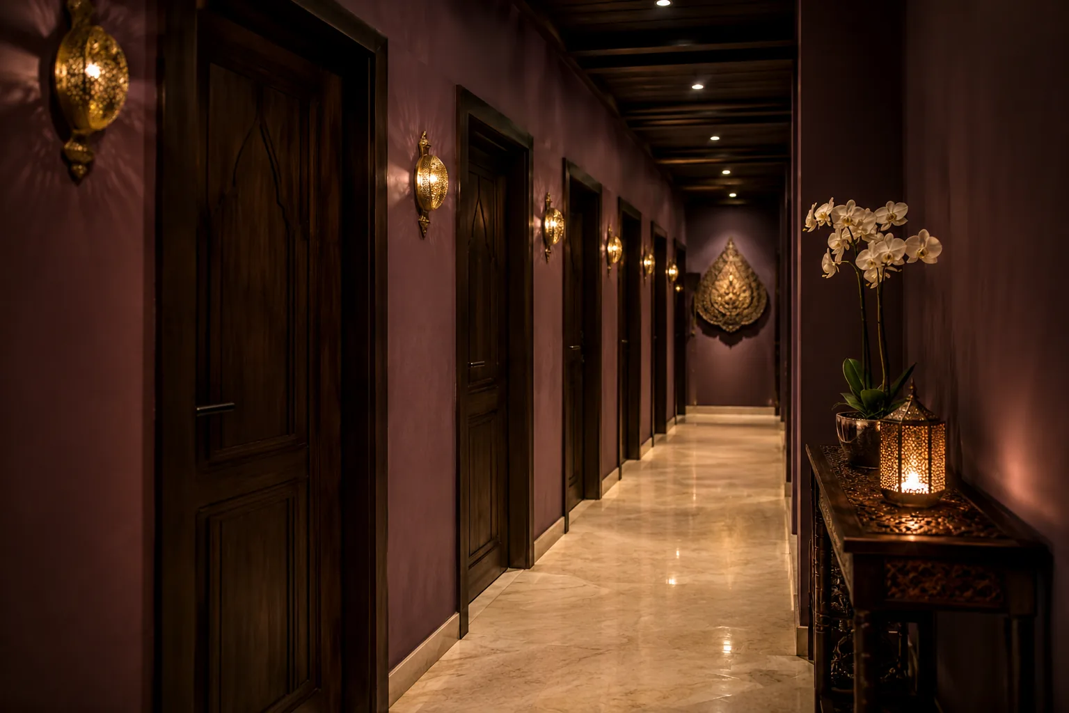 Masaj odalarının koridoru — Lila Spa, Fatih misafirlerine hizmet veren salon
